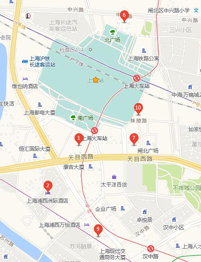 Star-rated hotels around Shanghai Railway Station