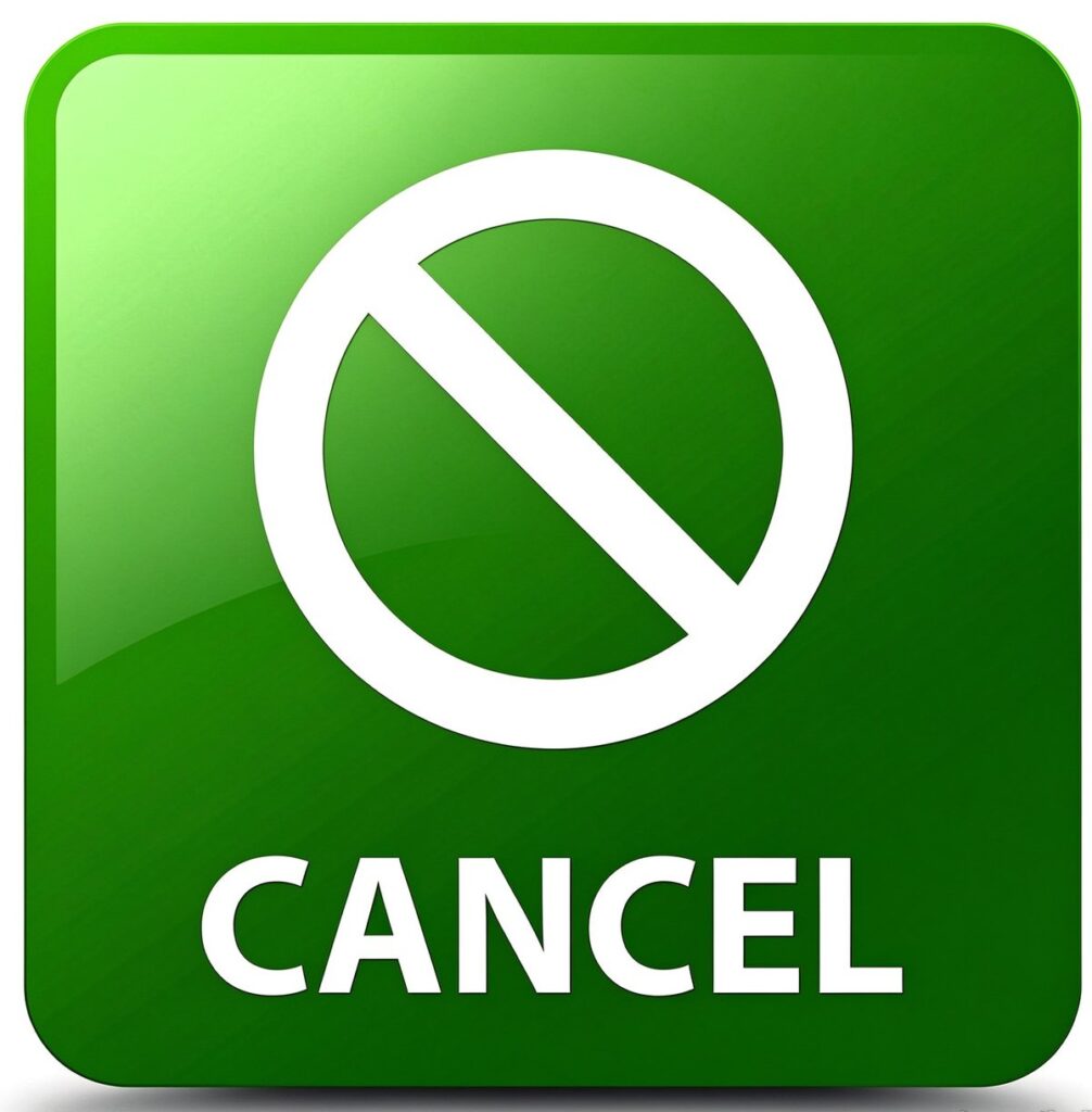 Green cancel button with prohibition sign