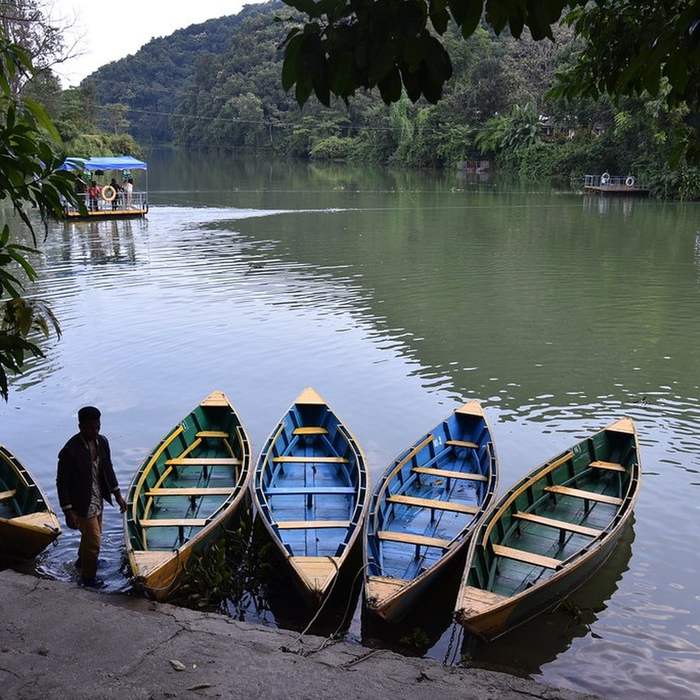 Boats moored on Phewa Lake, Pokhara