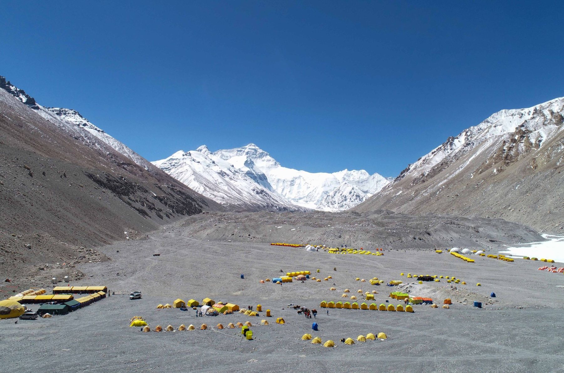 Everest north face above the spring expedition camp at Everest Base Camp, Tibet