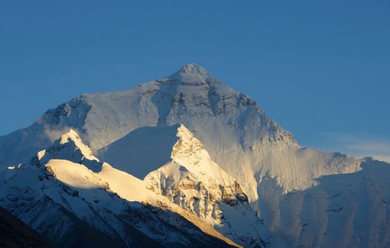 Everest north face in first light from base camp, Tibet