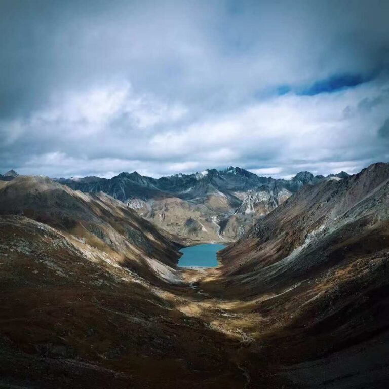 View down to Lhamo Lhatso oracle lake, Tibet