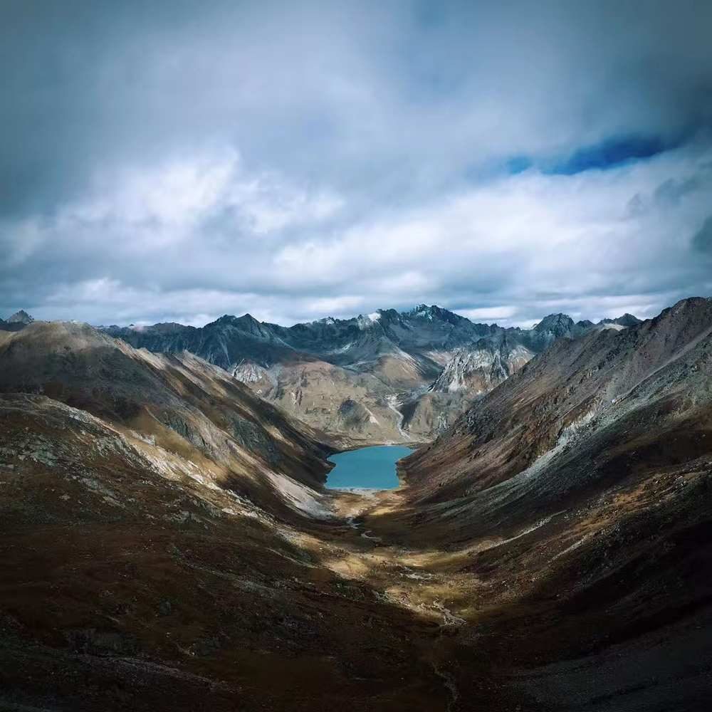 View down to Lhamo Lhatso oracle lake, Tibet
